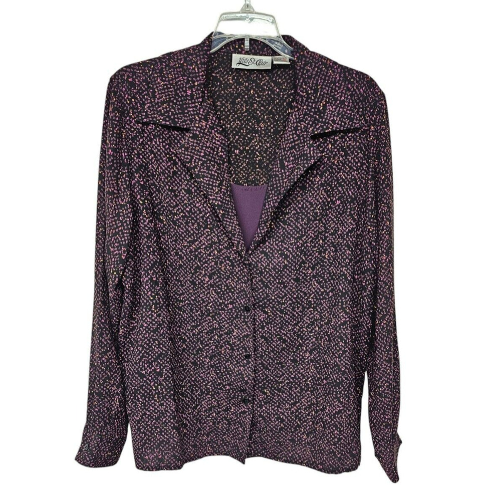 Vintage Yves Saint Clair Purple Blouse with Tank Size 16 Office Career Button Up